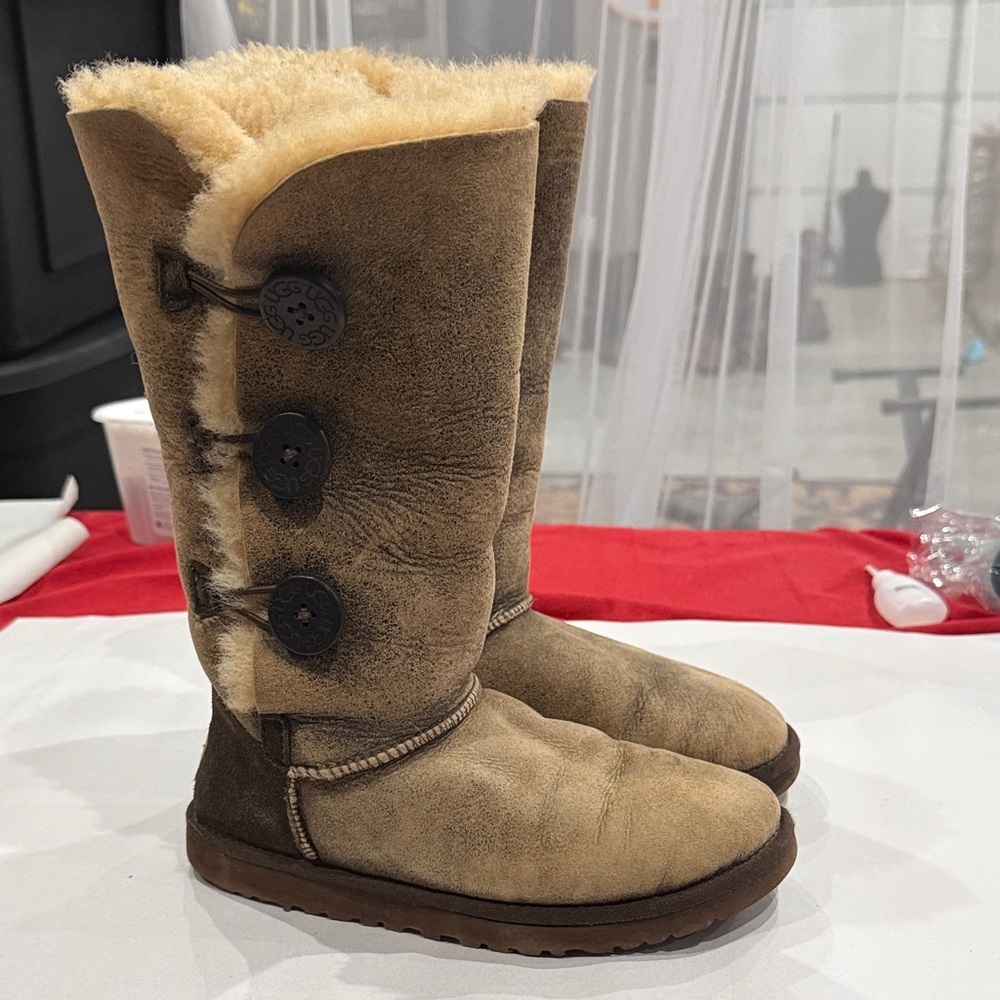 UGG Brown Shearling Button Boots